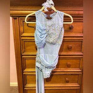 Elegant Light Blue Embellished Dance costume